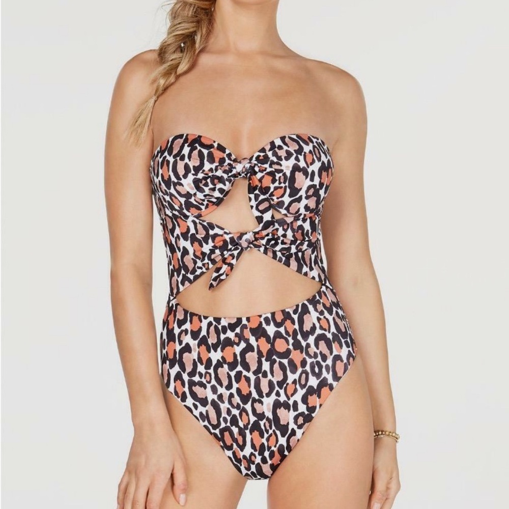 NWT Bar III Multicolor Run Wild Printed Tie Front One Piece Swimsuit Size M
